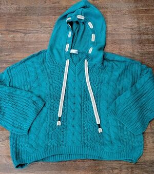 Mod boutique Chunky Knit Hooded Sweater Color Sea Green